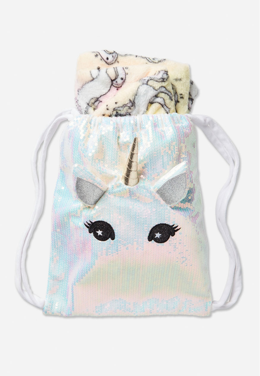 unicorn blanket in a bag