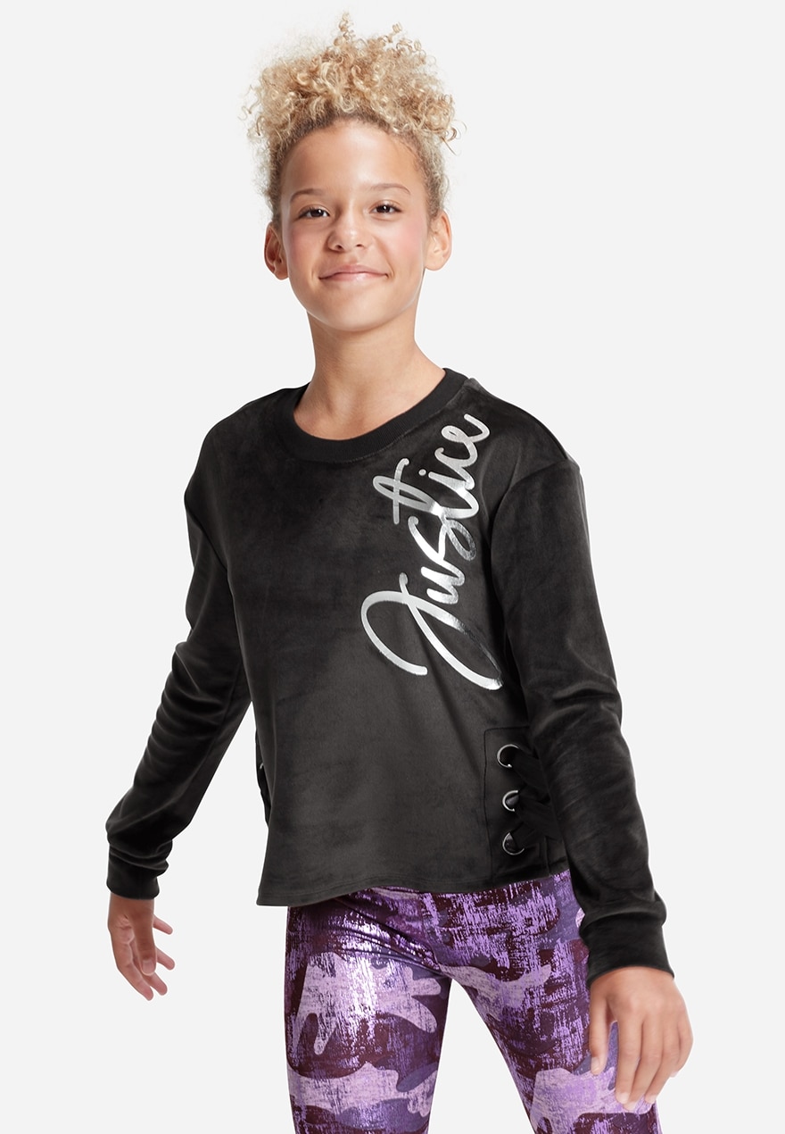 velour lace up side sweatshirt
