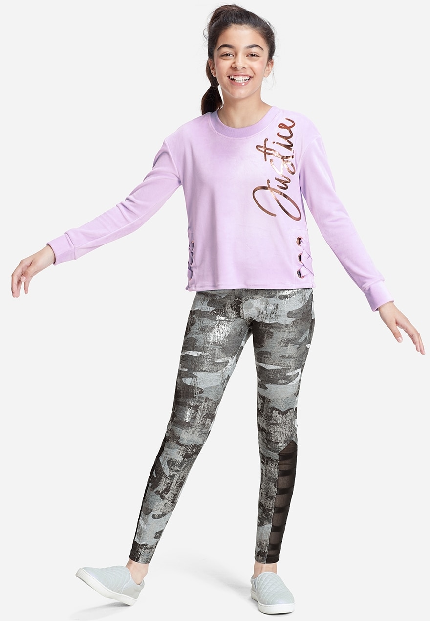 velour lace up side sweatshirt