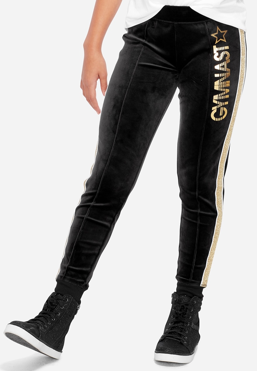 Glitter stripe velour sport joggers