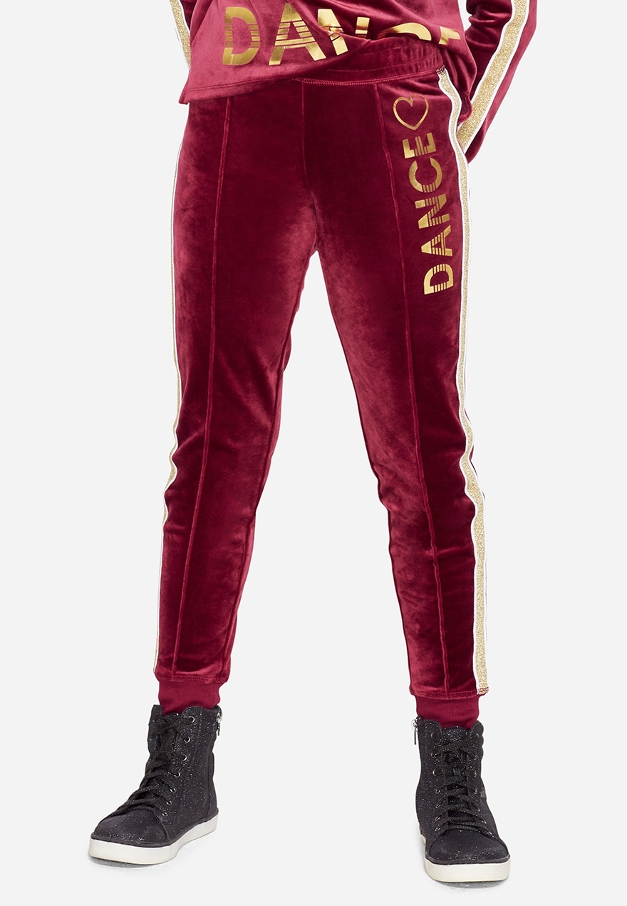 Glitter stripe velour sport joggers