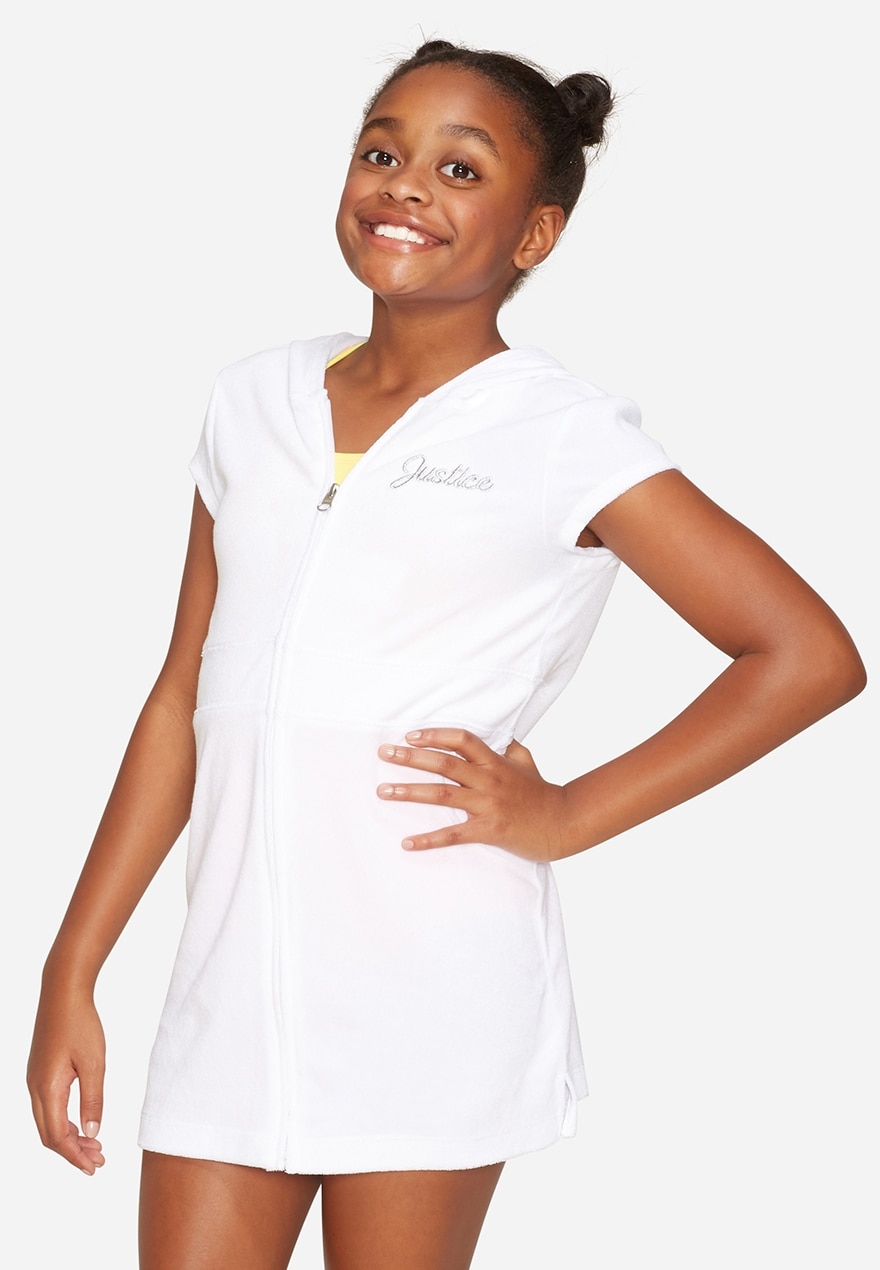 Solid white terry coverup